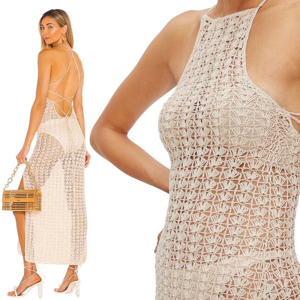 Cult Gaia Demi Knit Dress Sz XS Sheer Nude Luxury Swim Cover Up - Picture 3 of 15